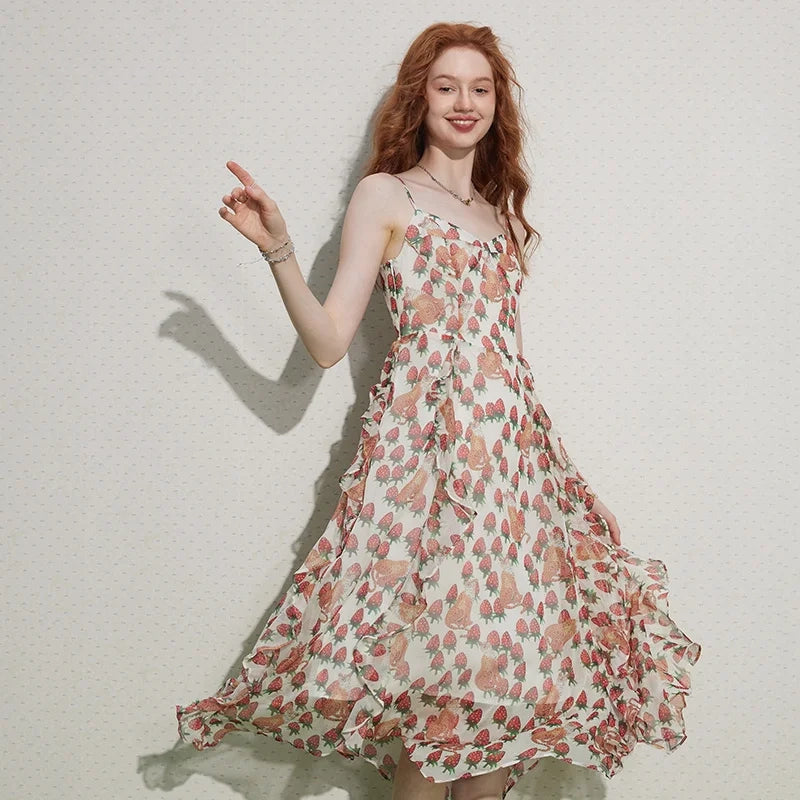 Special Discount spaghetti strap dressFrench Floral V-Neck Midi Dress