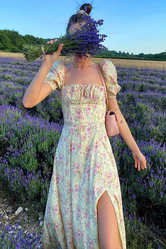 vintage-inspired dressFloral Print Backless Corset Maxi Dress