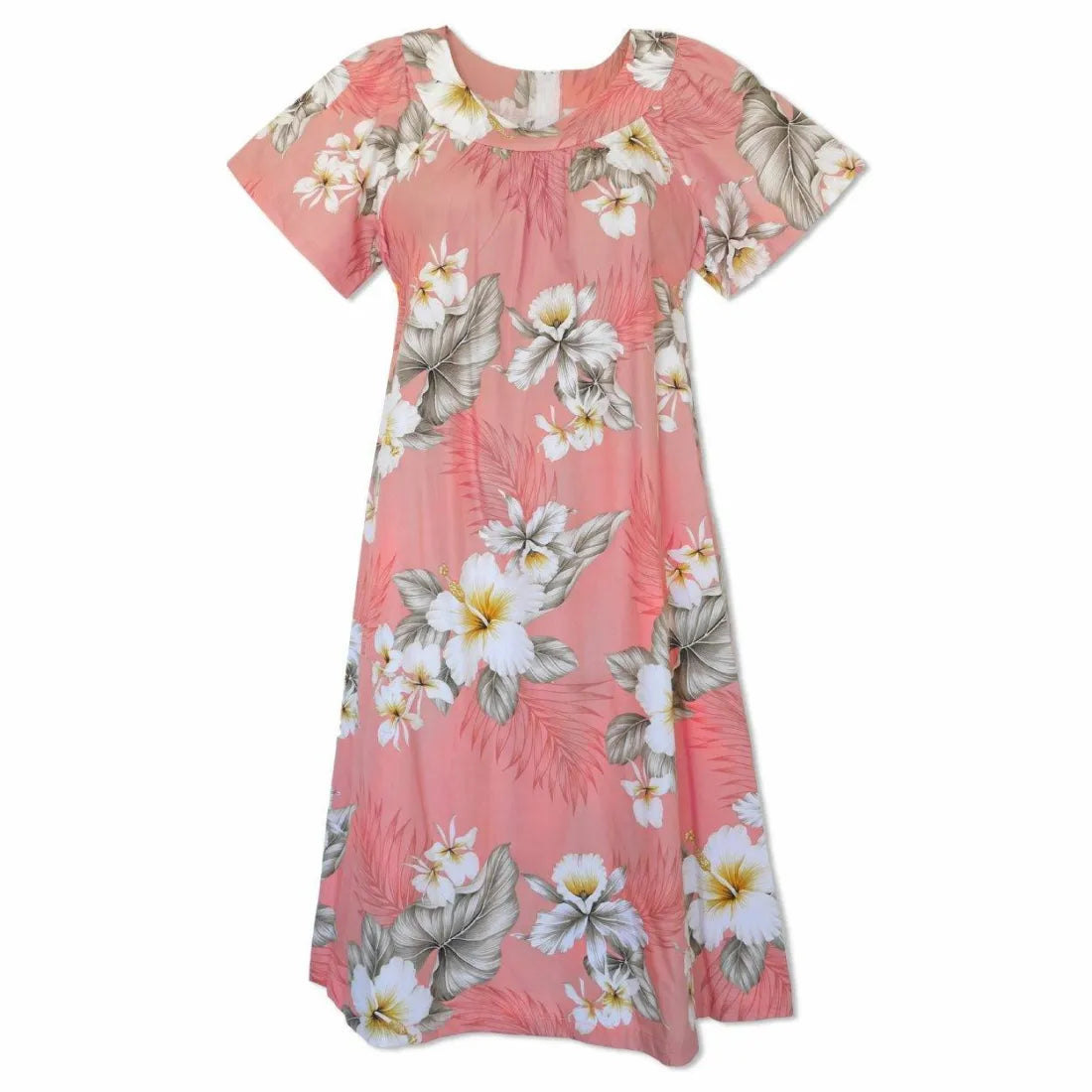 Holiday Sale Hibiscus Joy Pink Cotton Hawaiian Tea Muumuu Dress