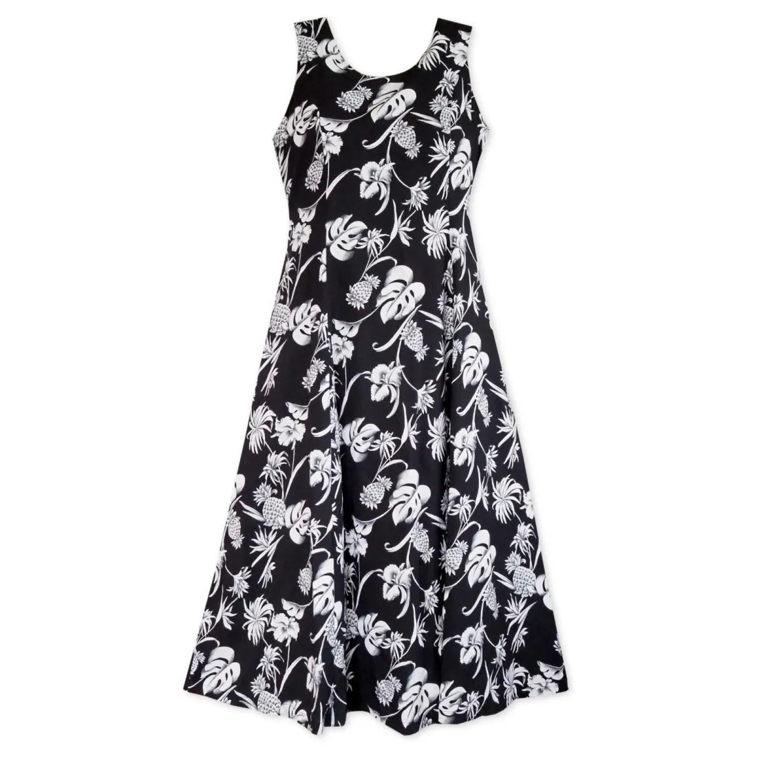 Price Blitz Pineapple Paradise Black Darling Midi Hawaiian Dress