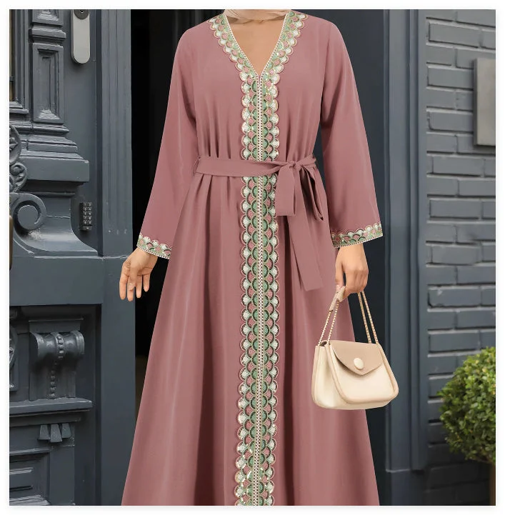 Big Discounts shift dressNew Middle East Arab Temperament V-neck Lace Stitching Strap Dress