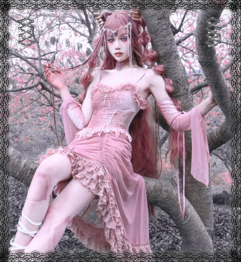 Daily Deals winter dressBlood Supply~Sakura Nightmare~Pink Gothic Velvet Drawstring Dress
