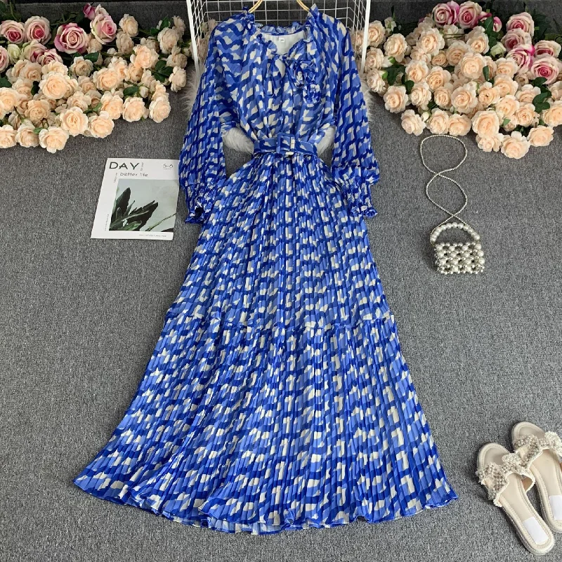 Savings Galore wool dressSuper Long Chiffon Vacation Style Dress Women's High Waist Slim Fit Slimming