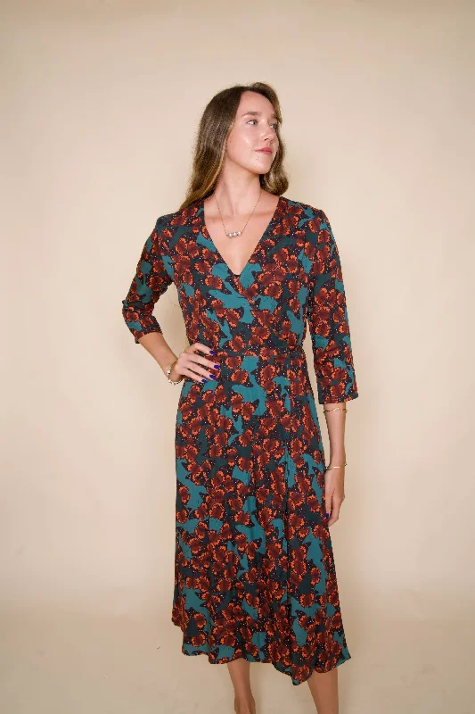 Act Fast KAMEHAMEHA BUTTERFLIES Midi Wrap Dress