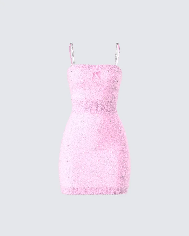 wool dressAdi Pink Fuzzy Knit Mini Dress