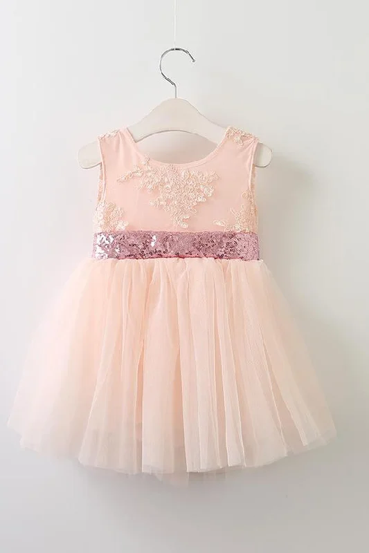 Super Sale trendy mini dressCute Ball Gown Pink Flower Girl Dress with Sequins