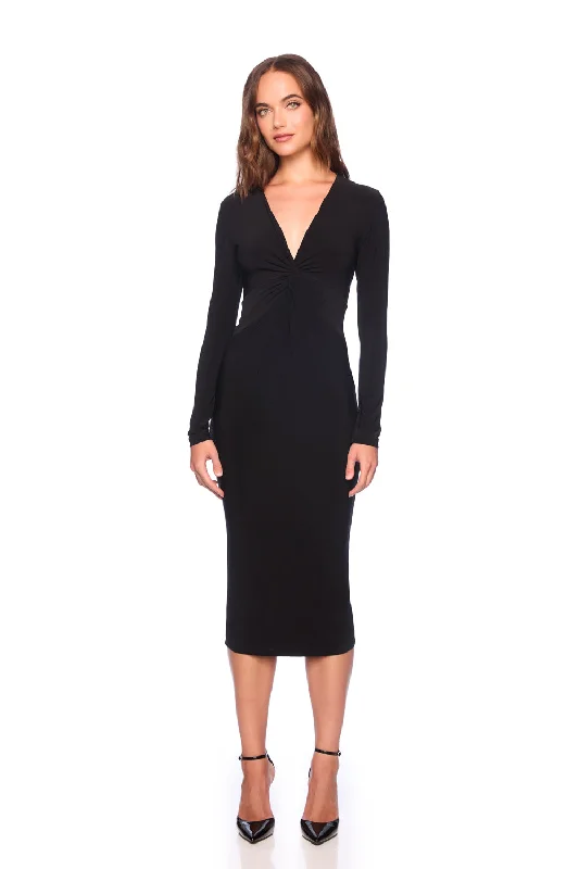 casual midi dressmatte jersey twist front long sleeve dress