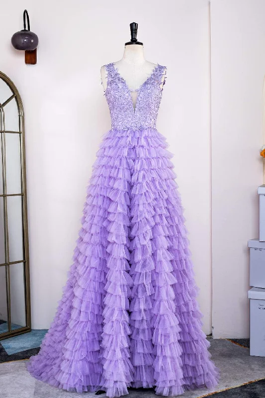 Price Meltdown chic wrap dressLavender Plunging V Neck Appliques Layers Long Prom Dress with Slit