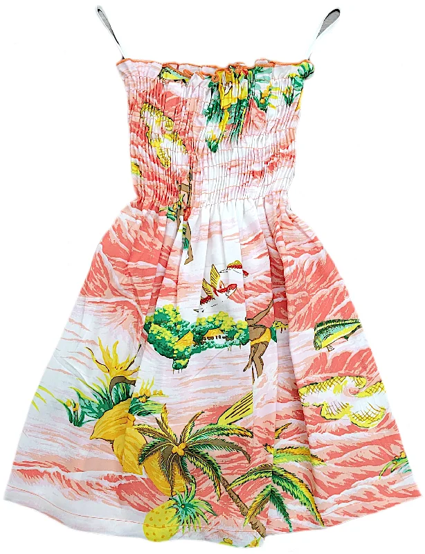 Seasonal Sale 109R - Girls Elastic Tube Top Dress Ocean Coral