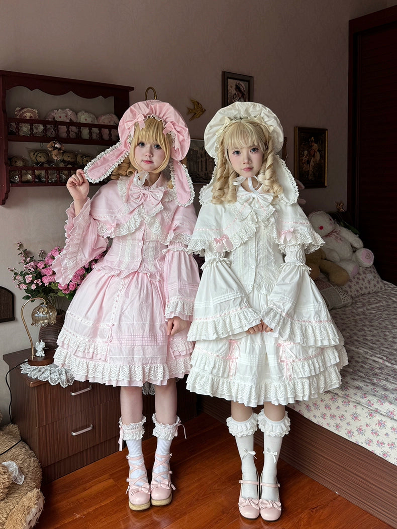 ruched dressAerialCat~Praying Snowfall~Old School Lolita Skirt Suit Cape Princess Sleeve Shirt