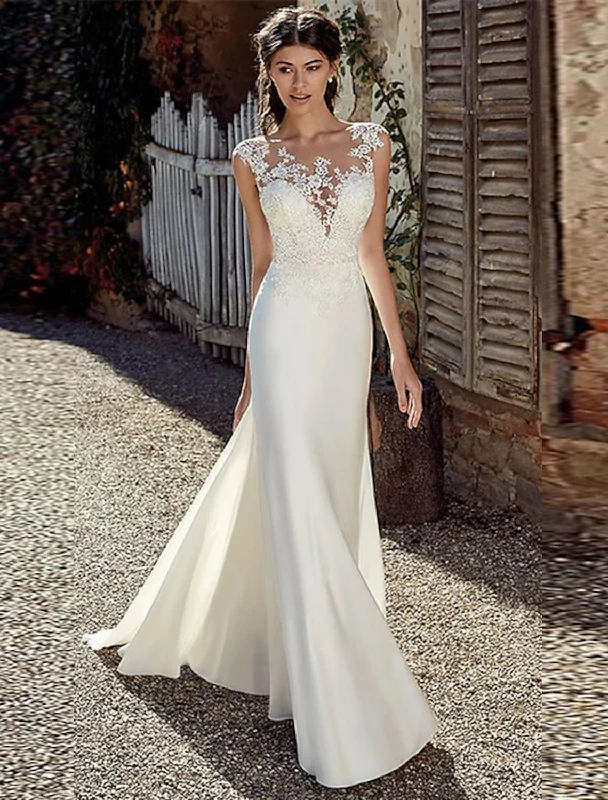 Shop and Save Beach Open Back Wedding Dresses Chiffon With Appliques