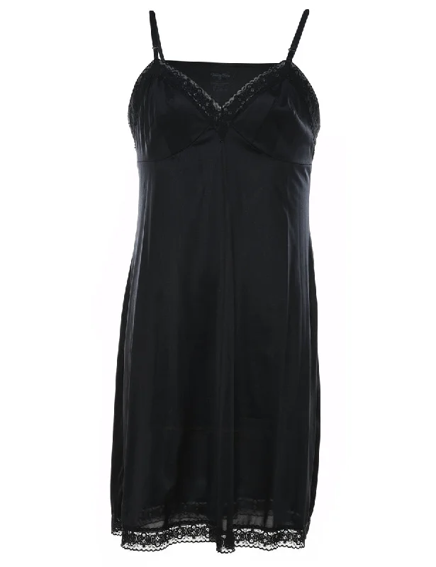 While Supplies Last stylish raincoatBlack Lace Trim Slip Dress - S
