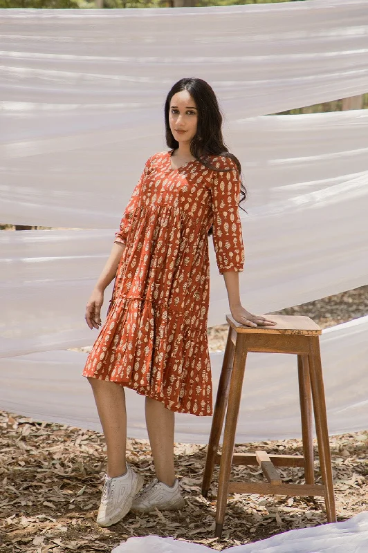 Limited Stock V Neck Graduated Red Fish Print Dress