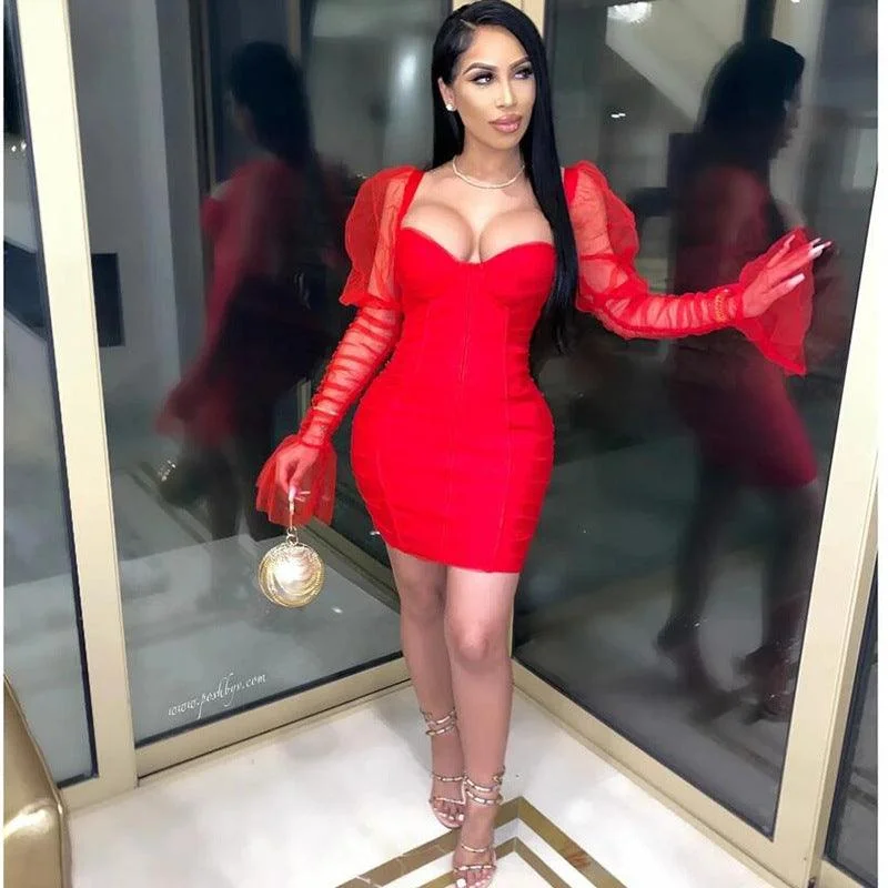 Now or Never cocktail party dressMesh long sleeve dress