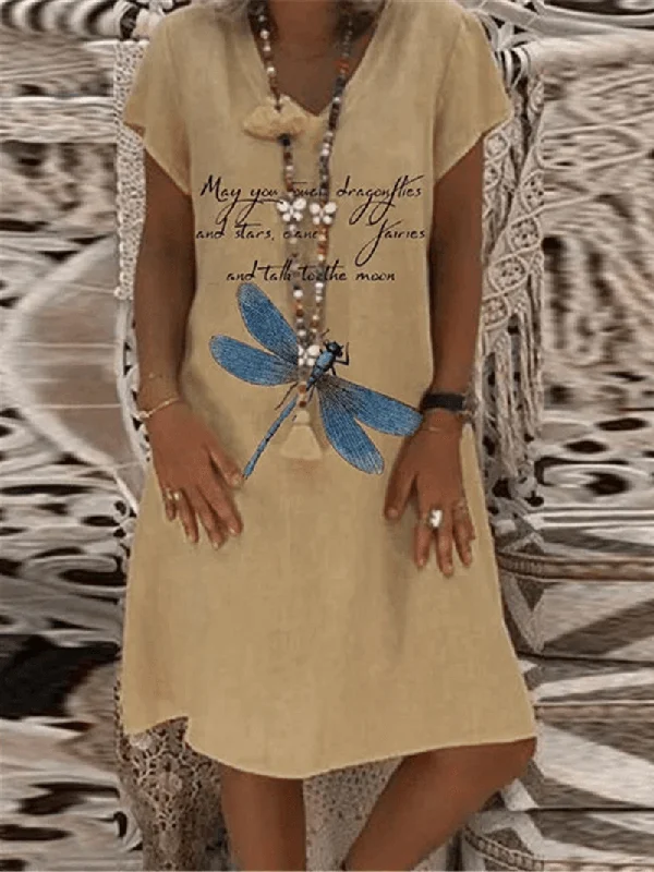 Early Access trendy bodycon dressCasual Loose V-Neck Short Sleeveless Funny Letter Print Mini Dress
