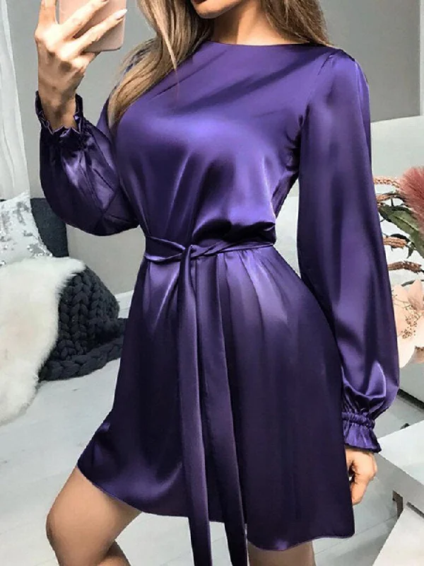 Today’s Special luxury dressWomen  Satin Solid Puff Sleeve Knee Length Midi Dresses