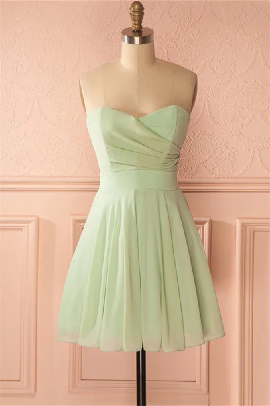 Bargain Blast party dressSage Green Chiffon Strapless A-Line Short Dress