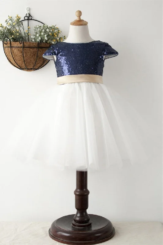 Last Chance wool dressCute Navy Blue Ball Gown Sequined Flower Girl Dress