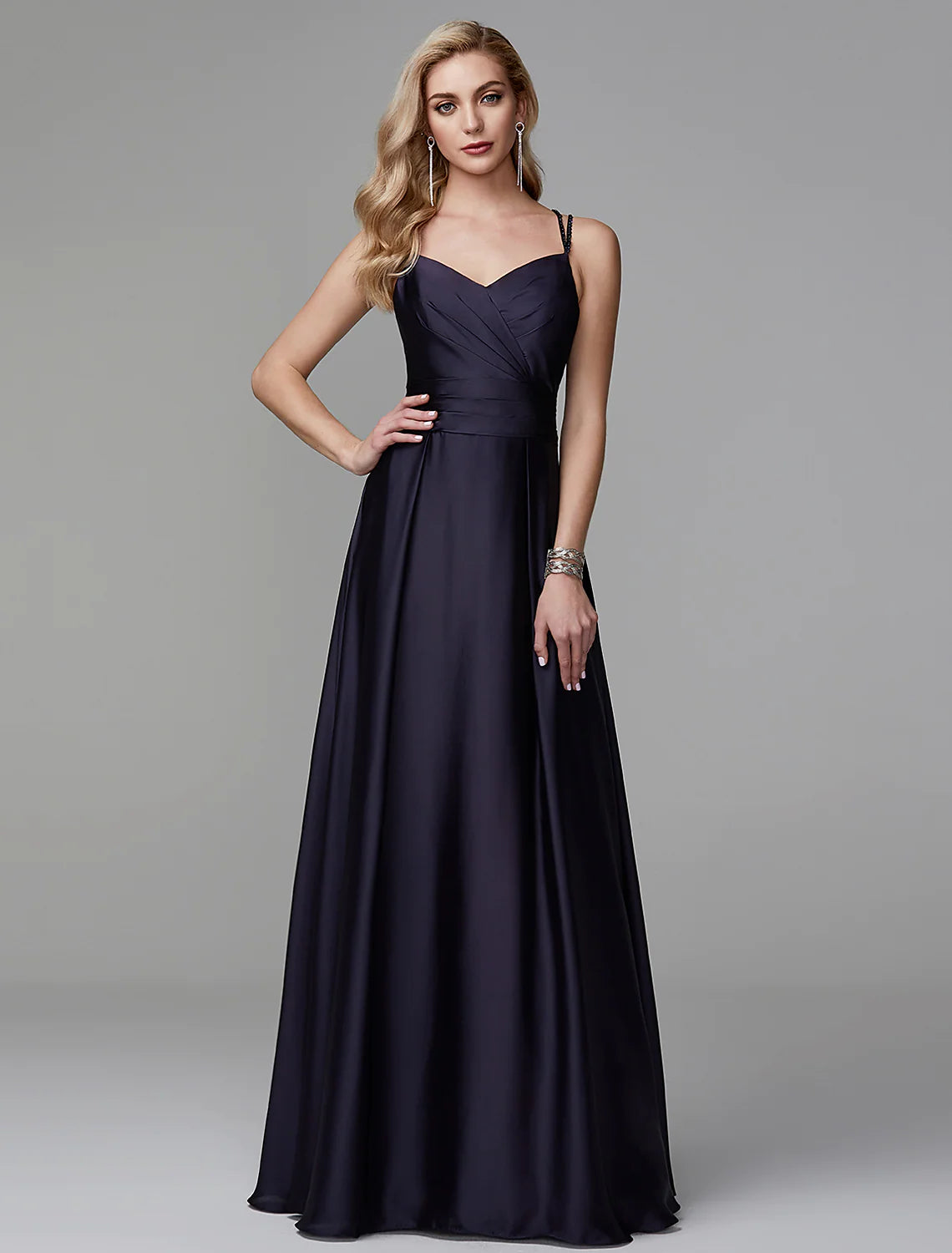 Fantastic Deals A-Line Prom Dresses Beautiful Dress Evening Party Floor Length Sleeveless Strap Satin Crisscross Back Beading