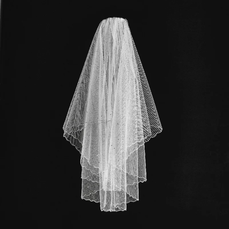 Stock Clearance long-sleeve floral dressScallop Beaded Veil