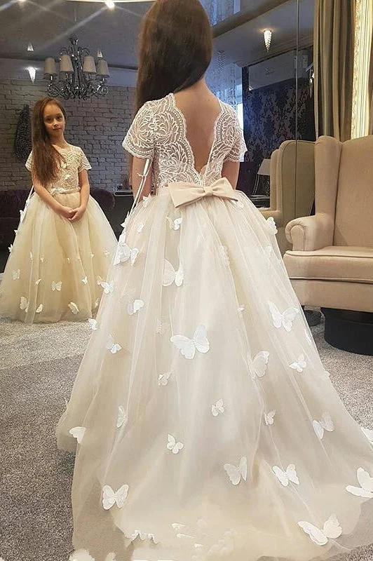 Markdowns backless dressPrincess Ivory Flower Girl Dress with Appliques