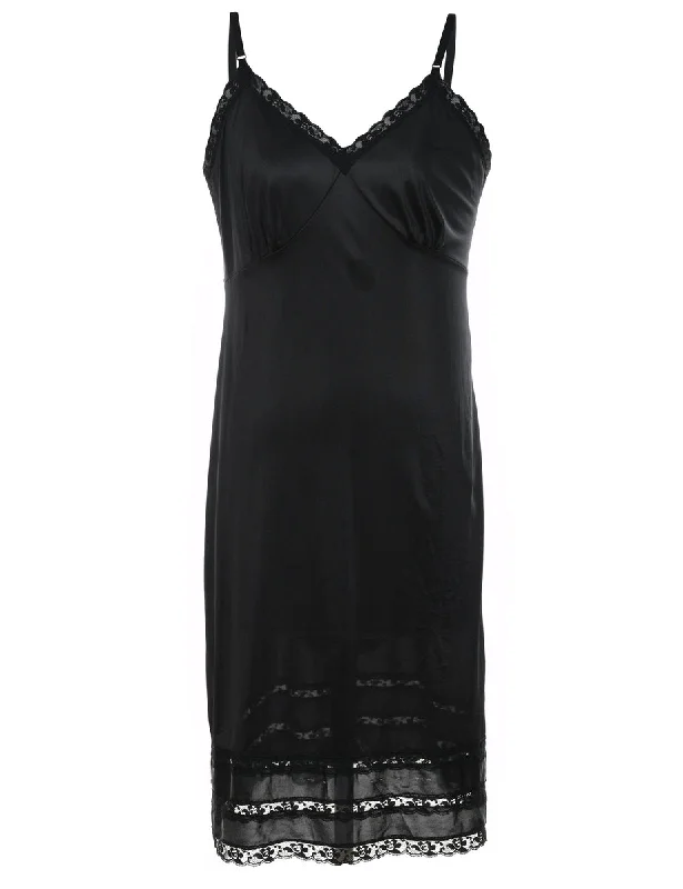 Value Deals stylish peacoatBlack Lace Trim Slip Dress - S