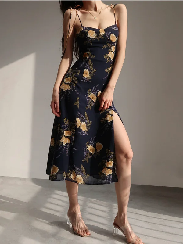 Price Drop silk dressCandice Flower Print Spaghetti Strap Midi Dress