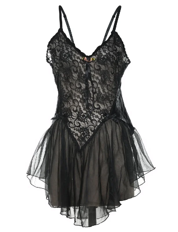 Deal Explosion cold weather jacketBlack Sheer Lace Ruffled Babydoll - S