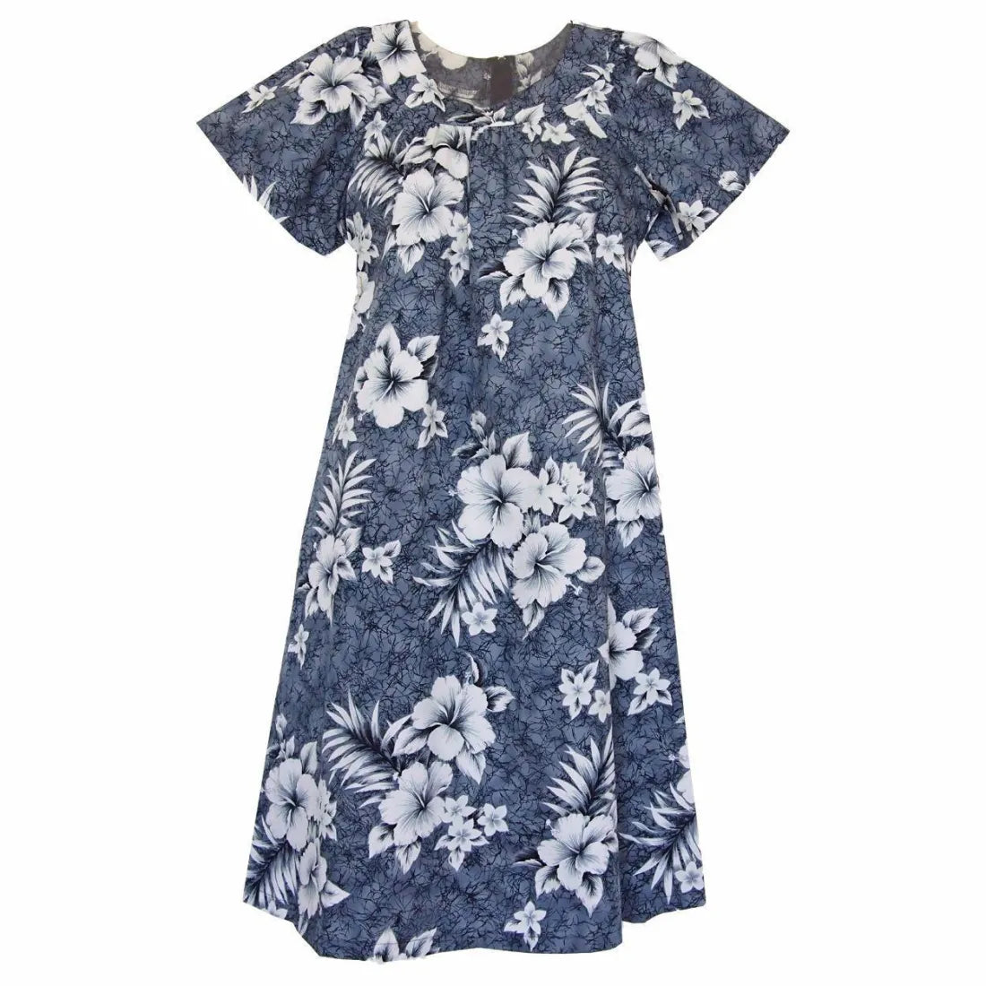 Deal Alert Flower Power Grey Cotton Hawaiian Tea Muumuu Dress