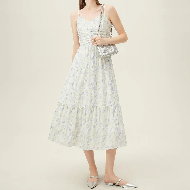 Midnight Madness cocktail dressSummer Floral A-Line Midi Dress with Spaghetti Straps