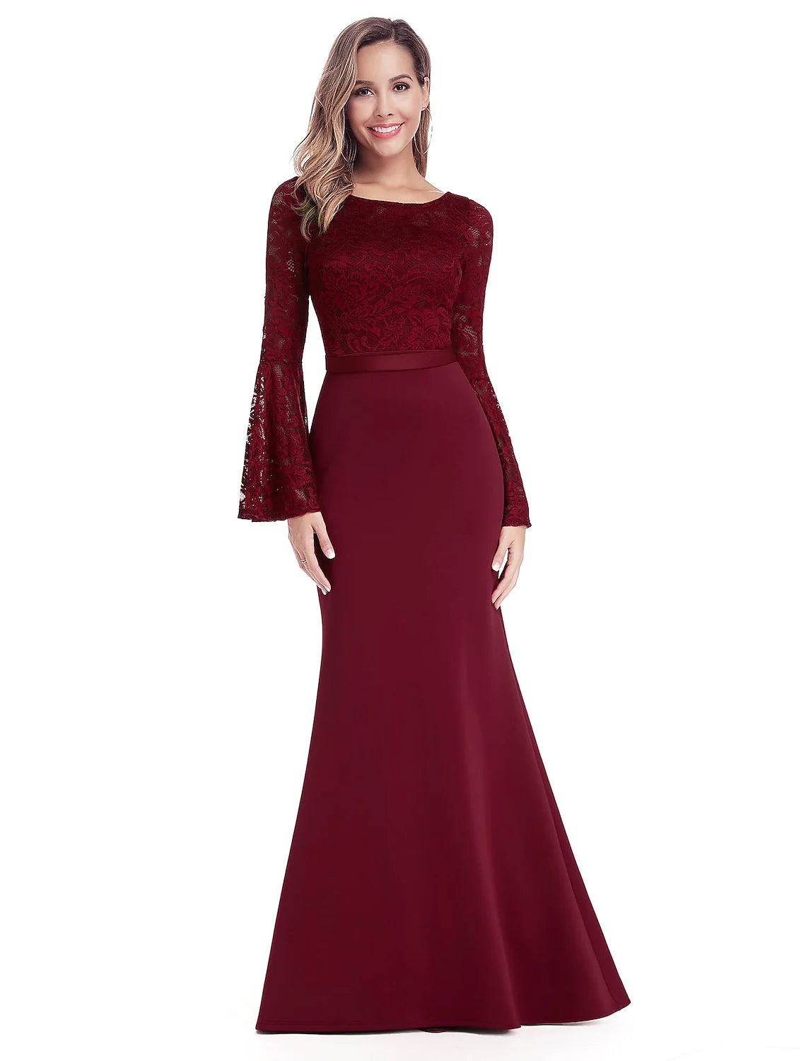 Hot Deal Evening Gown Dress Wedding Guest Floor Length Long Sleeve Chiffon with Appliques