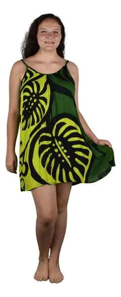 Midnight Madness Bali Dress Short - Monstera - Black Green