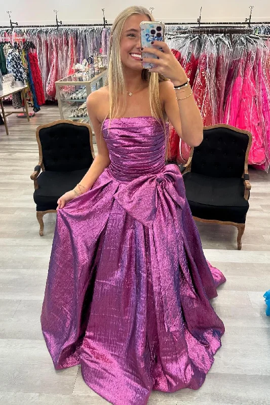 Price Cut vintage dressStrapless Fuchsia Ruched A-line Long Formal Gown