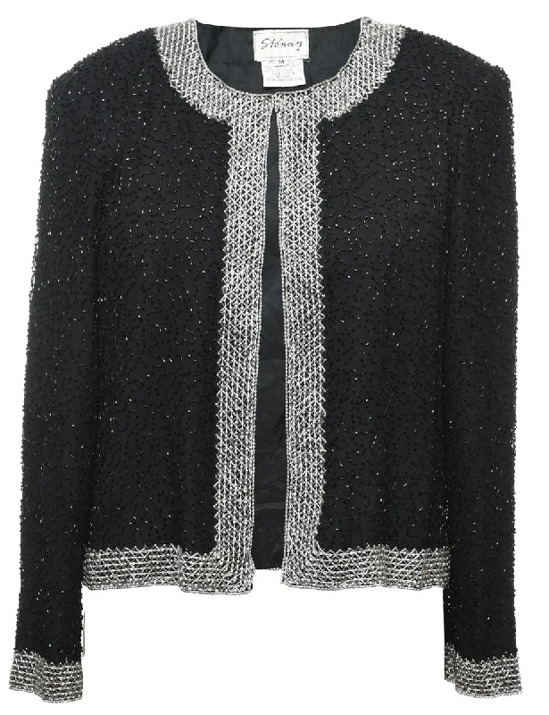 fashionable quilted coatBlack & Silver Beaded Silk Evening Jacket - M