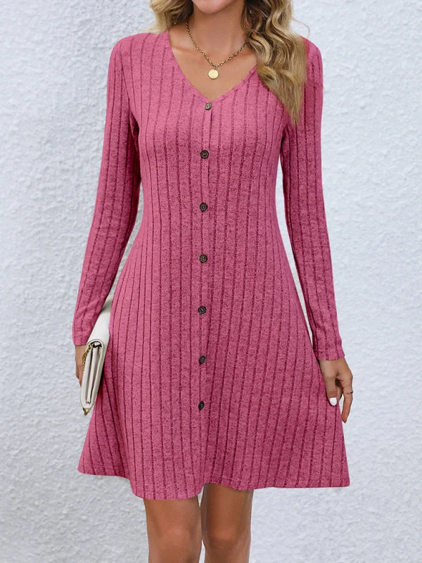 Today's Special pleated dressWomen's Fashion Button Waist Long Sleeve Dress