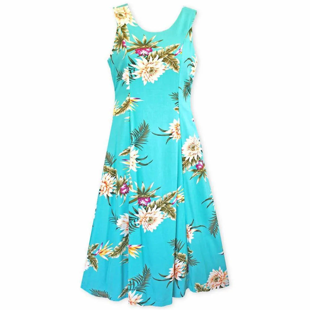 Major Savings Mountain Green Darling Midi Hawaiian Dress