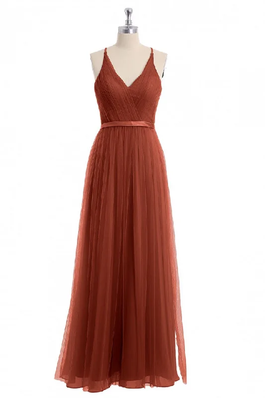 Exclusive Access fitted dressRust Orange V-Neck Backless A-Line Long Bridesmaid Dress