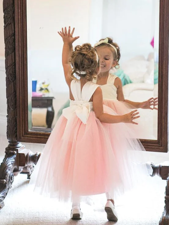 Discount Deals midi dressAdorable Toddler Pink Tulle Flower Girl Dress with Ribbon