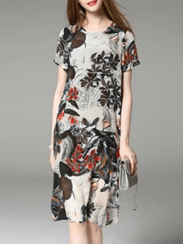 Exclusive Offers pleated dressFloral Short Sleeve O-Neck Split Mini Dress