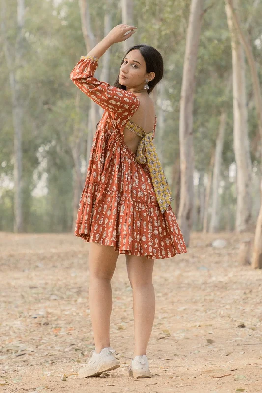 Clearance Sale Sonia Red Printed Dress Back Open