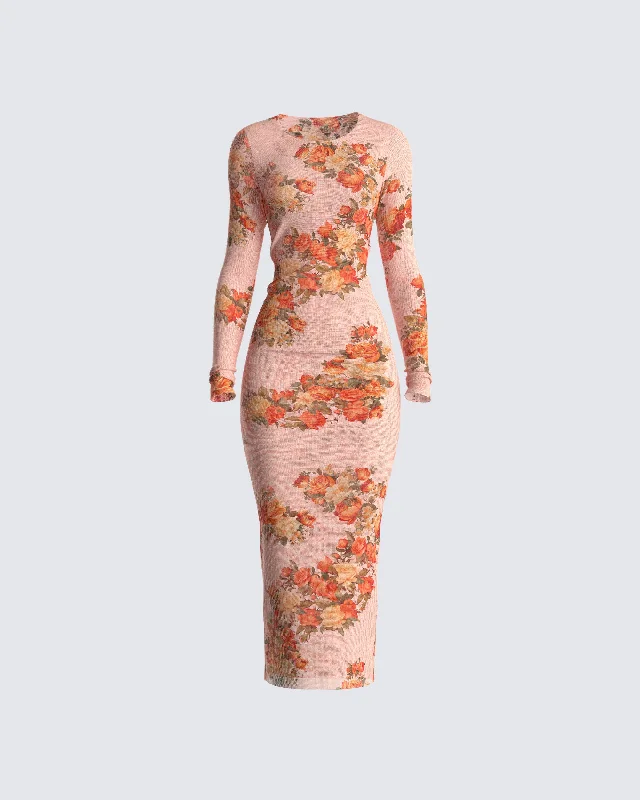 trendy wrap dressGardenia Rose Print Mesh Midi Dress