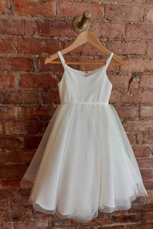 Don't Wait knit dressWhite Straps Dot Long Flower Girl Dress with Sash
