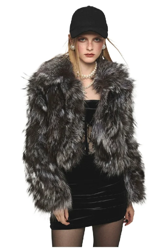 Today Only chic wool coatTurn-down Collar Silver Fox Fur Short Coat