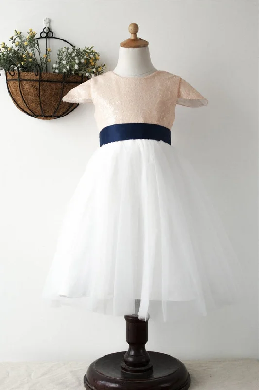 Seasonal Clearance one-shoulder dressCute A-Line Sequined Flower Gilr Dress