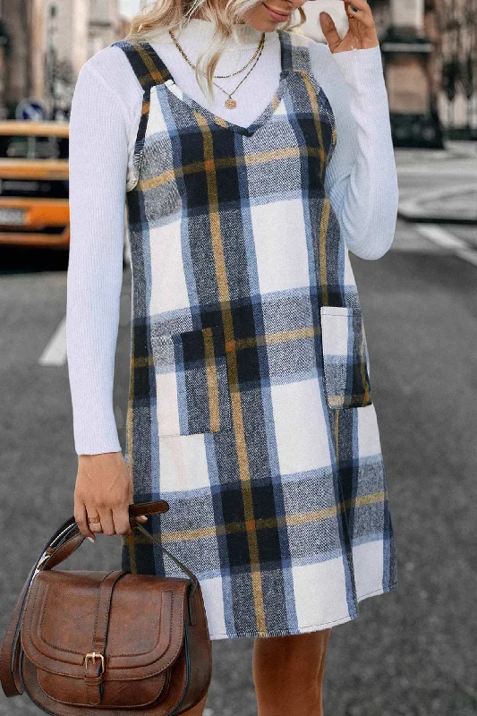 silk dressV Neck Plaid Tank Dress