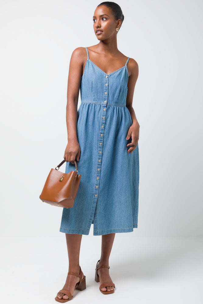 fitted dressStrappy Denim Midi Dressss Blue