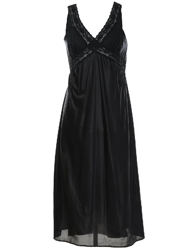 Amazing Deals trendy jacketBlack Classic Lace Trim Slip Dress - M