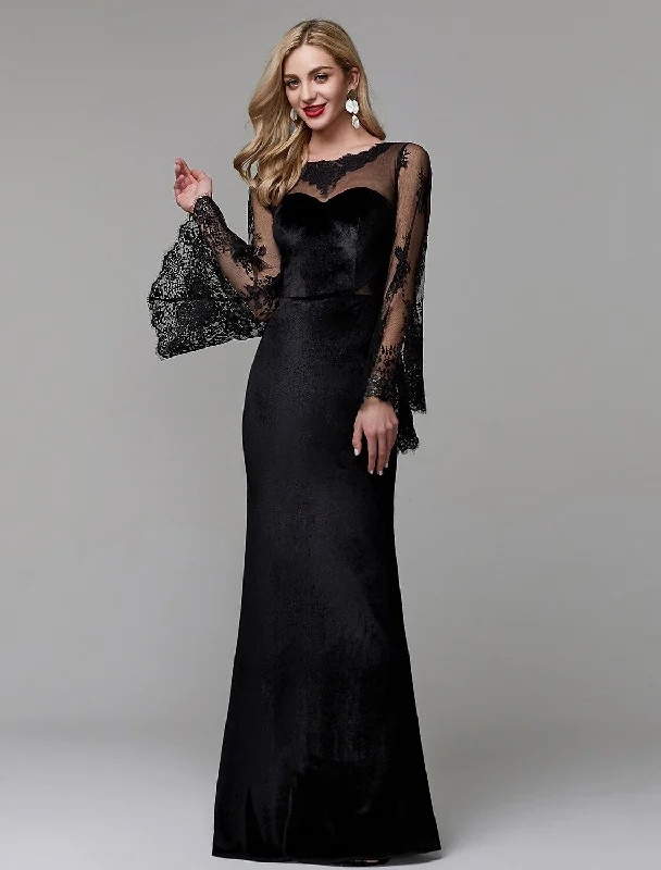 Deal Frenzy Elegant Dress Wedding Guest Floor Length Long Sleeve Lace