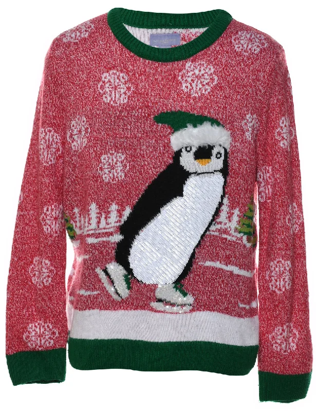 Epic Deals sleek jacketPenguin Design Red & Green Christmas Jumper - M