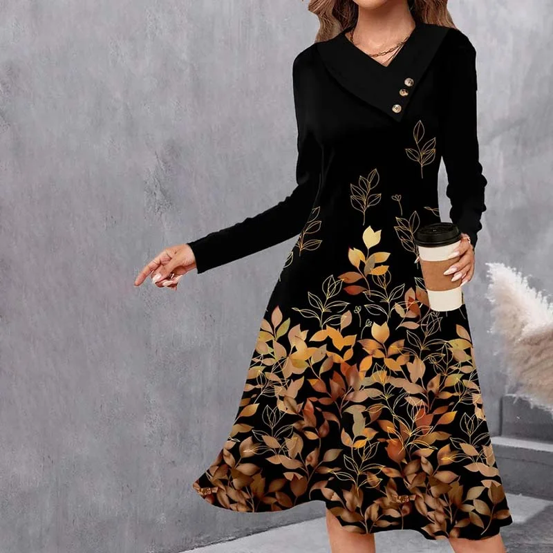 Clearance Event statement dressVintage Leaf Print Dress